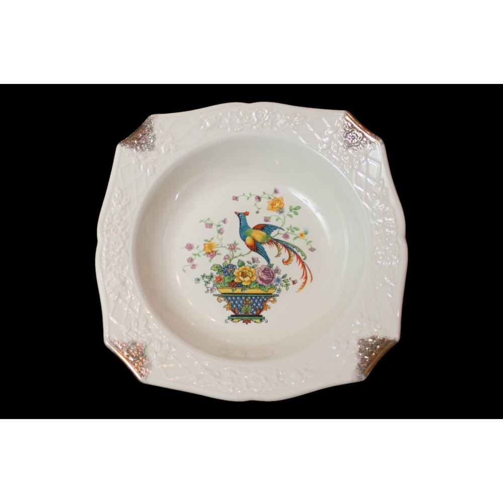 Vintage Briar Rose by Salem Floral Bird Square 22 Carat Gold Embossed Plate